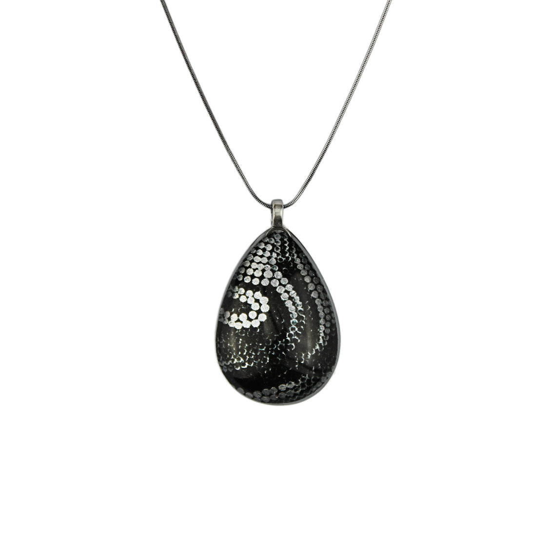 FABRIANNE SILVER AND BLACK LARGE DROP PENDANT ON A CHAIN NECKLACE SD Mo Resin