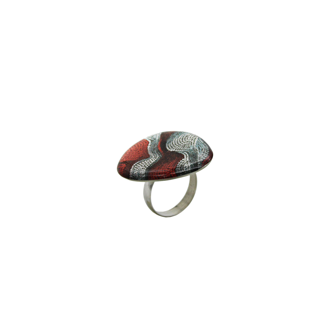 Red & Silver Aboriginal Art Statement Ring | Alice Springs – Mo Resin